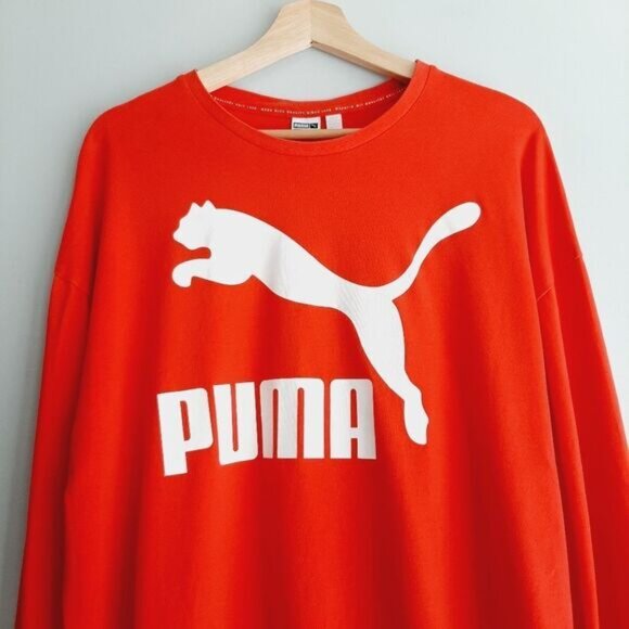 PUMA Pink Relaxed Fit Crewneck Top Large Font Logo Decal Sz M - Picture 2 of 10